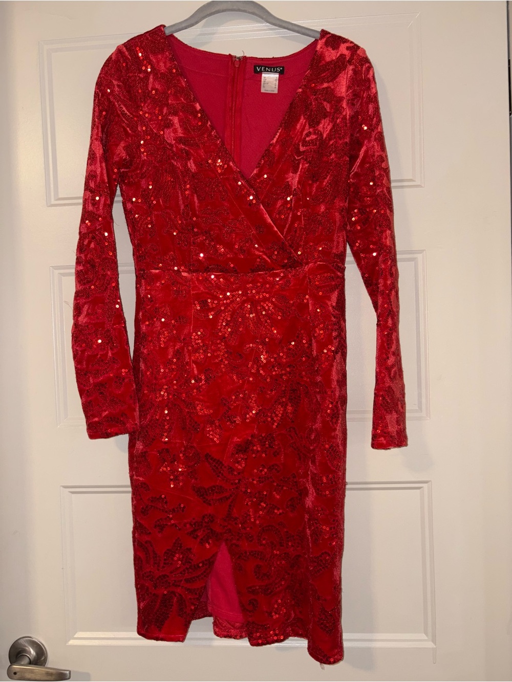 VENUS Red Velvet Sequin Wrap Cocktail Dress Size 2